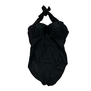 FANTASIZER Black Retro Halter One Piece Bathing Suit Size 12 Womens Slimming